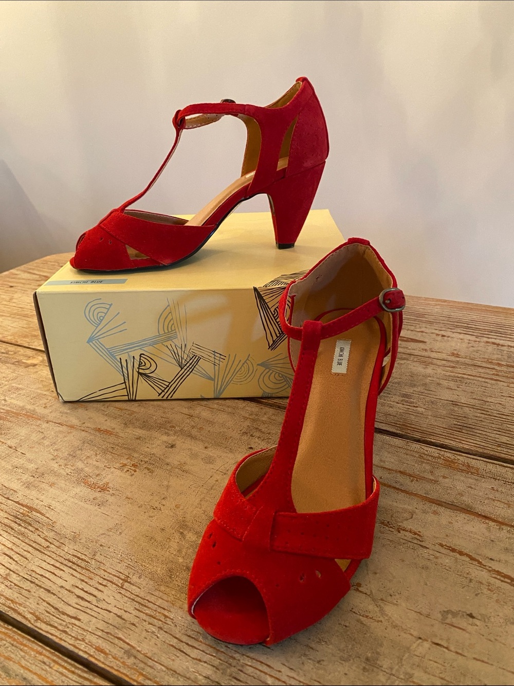 Kimchi Blue - Red T-Strap Peep Toe Heels